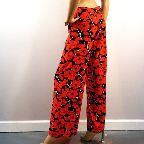 New York & Company Stretch Pants Wide Leg Poppy Flower Black Red Sz 0 Small - Picture 6 of 12